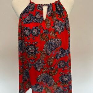 Collective‎ Concepts Red Floral Halter Top Sleeveless Blouse Size L